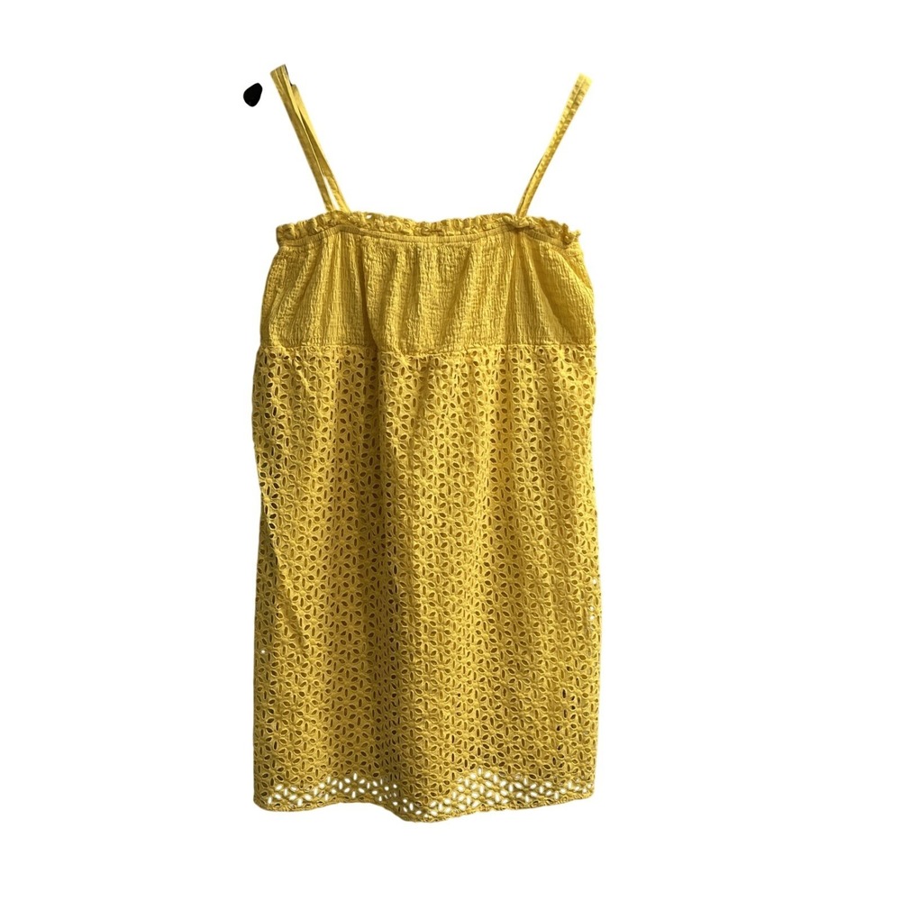 Moda International Mini Dress Yellow Eyelet Floral Sundress Size M‎ Summer Party